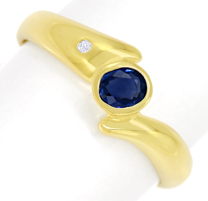 Foto 2 - Damengoldring mit blauem Safir und lupenreinem Brillant, Q1411